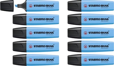 STABILO BOSS ORIGINAL - Markeerstift - Hoogste Kwaliteit - Blauw - Doos Met 10 Stuks