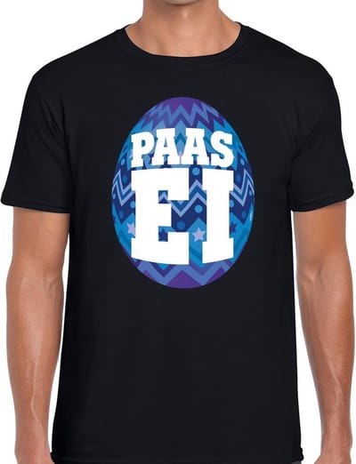 Zwart Paas t-shirt met blauw paasei - Pasen shirt voor heren - Pasen kleding S
