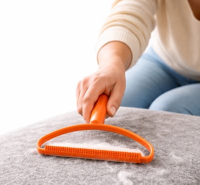 Pluizentondeuse I Pluizenverwijderaar I Haarverwijderaar Huisdieren I Pluizenborstel I Voor Kleding & Meubels I Compact Format I Met Deksel I Oranje