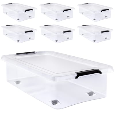 Deuba Opbergbox - Set van 6 Kunststof 30L 58x39x16,5cm - Transparant