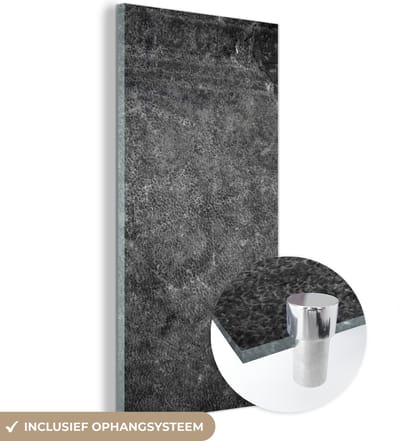 MuchoWow® Glasschilderij 60x120 cm - Schilderij acrylglas - Leer - Structuur - Industrieel - Grijs - Foto op glas - Schilderijen