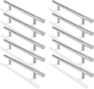 Set van 10 T-vormige RVS Meubelhandgrepen - Holle T-bar Handvatten voor Keuken, Badkamer en Laden met 128mm Speling