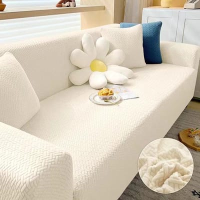 Bankhoes voor woonkamer Dikke elastische jacquardhoes voor bank, bank, fauteuil, 1/2/3/4-zits L-vormige hoekbankhoes 1 Seater 90-140cm white