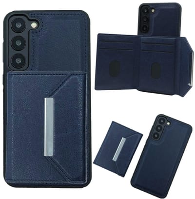 Voor Samsung Galaxy S24+ 5G effen kleur metalen gesp kaartsleuven tas telefoonhoesje (blauw)