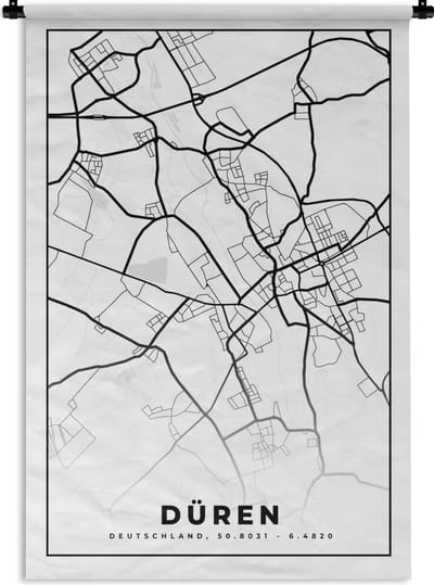 Wandkleed - Wanddoek - Plattegrond - Düren - Kaart - Stadskaart - 120x180 cm - Wandtapijt