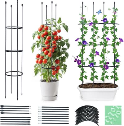 Famanu - Tuinklimhulp van metalen kern, 160 cm, met 20 x plantenclips, tomatenkooi, plantensteun, obelisk, klimrek, klimhulp, planten, tomaten, rozen, komkommers