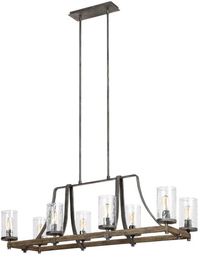 Feiss LED Kroonluchter | 8X E27 Max 60W | Dimbaar | Distressed Weathered Oak & Slate Grey Metal