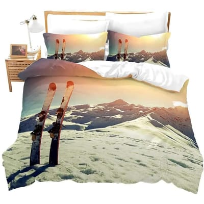 Ski Sport Dekbedovertrek Set Volledige Maat Wintersport Skiën Beddengoed Sets Sneeuwberg Landschap Dekbedovertrek voor Jongens Meisjes EU Double(200*200cm)3pcs