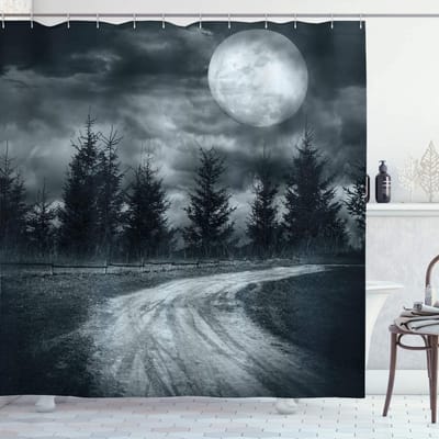 ABAKUHAUS Horrorhuis Douchegordijn – Maanopkomst – 175×180 cm – Grijs