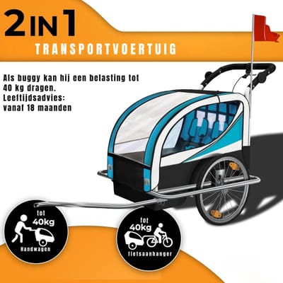 SAVI® Fietskar Bagage - Fietskar Max 40 kg Laadvermogen - Fietsaanhanger – Blauw/Zilver- 133cm x 88cm x 108cm; 20kg