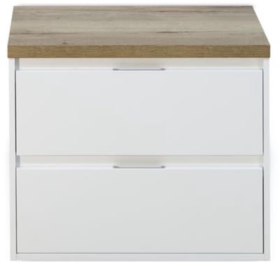 Porto Badmeubelset 70 cm - Wit Hoogglans - Wastafelbovenblad Natuur Eiken