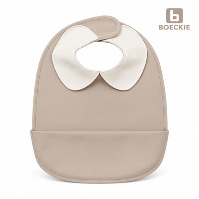 BOECKIE Siliconen Slabbetje Beige – Baby Slab met Opvangbak – BPA-vrij – Waterdicht – Verstelbaar – Vanaf 6 Maanden