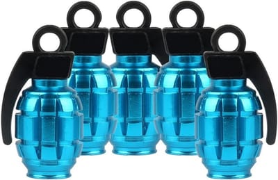 Aluminium Alloy Hand Grenade Style Universele Ventieldoppen voor Auto, Truck en Motorfiets in Sky Blue - 5 Stuks, Bescherming, Accessoires, Decoratie