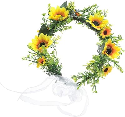 Bohemian Bloemenkrans met Ribbons en Zonnebloemen voor Bruiloft, Strand en Feestelijke Gelegenheden