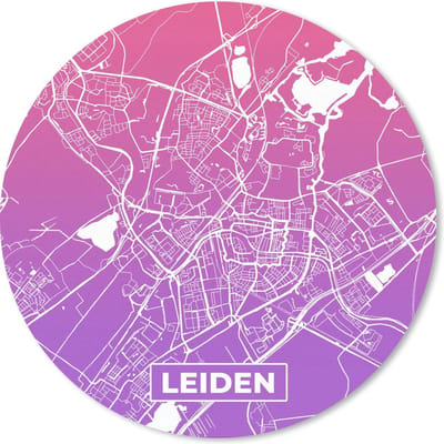 Muismat rond 20x20 cm - Mousepad Stadskaart - Leiden - Nederland - Paars - Ronde muismatten