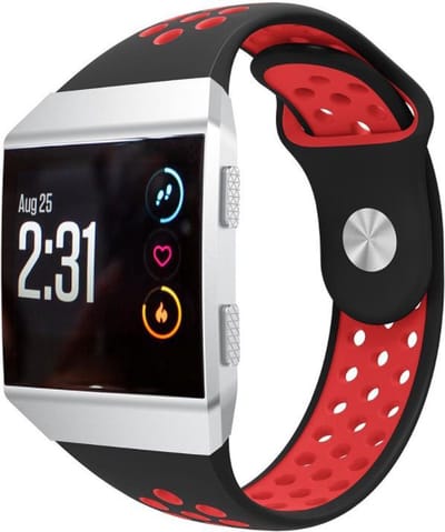 Siliconen Smartwatch bandje - Geschikt voor Fitbit Ionic sport band - zwart/rood - Strap-it Horlogeband / Polsband / Armband - Maat: Maat S