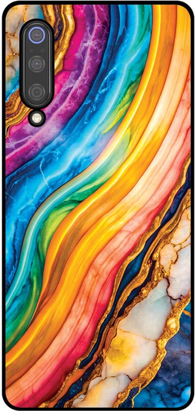 Smartphonica Telefoonhoesje Geschikt voor Xiaomi Mi 9 met Regenboog Goud Marmer Opdruk - TPU Backcover Case Rainbow Gold Marble Design geschikt voor Xiaomi Mi 9