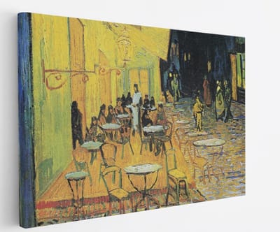 Saammp Canvas Schilderij - Caféterras bij nacht - Van Gogh - Oude Meesters - 45x30 - Foto op canvas - Wanddecoratie - muurdecoratie Woonkamer - Slaapkamer decoratie - Canvas Print