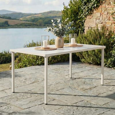 Tuin Eettafel - Buitenmeubel Terras - Gezellig buiten eten - Weerbestendig metaal - 140 x 80 cm - Wit