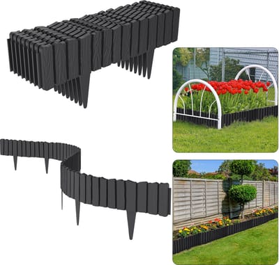 Froadp Houtlook Robuuste Gazonrand Tuinhek Perkrand Tuinpalissade Decoratieve Tuinafbakening Palissadehek - Antraciet - 9,2 m