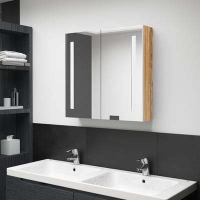 vidaXL - Badkamerkast - met - spiegel - en - LED - 62x14x60 - cm - wit - en - eikenkleurig