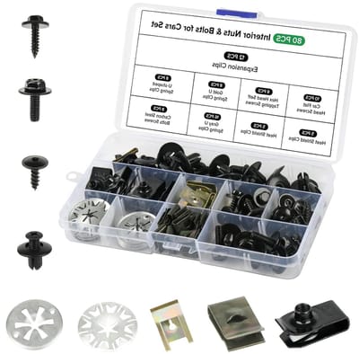 80-delige Set met Moeren, Beugels en Klemmen voor Auto-reparatie en Bevestiging, Inclusief Warmtebescherming en Mudguard Clips