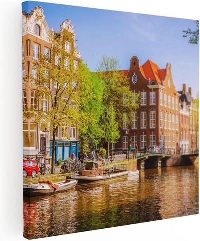 Artaza Canvas Schilderij Amsterdamse Grachten - 80x80 cm - Wanddecoratie Amsterdam - Muurdecoratie Woonkamer - Schilderijen Op Canvas Stad