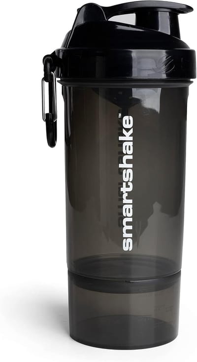 SnelShoppen - Smartshake 800ml Shaker Gunsmoke - Original 2 Go One Shaker met Poederopbergmogelijkheid, Geruisloos, Stevig, Magnetronbestendig - Ideaa