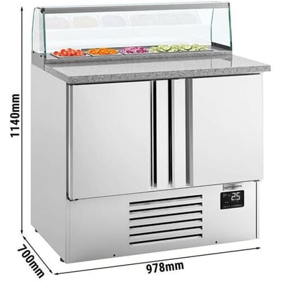 GGM Gastro Saladette Premium PLUS - 978mm - 2 Türen - mit Glasaufsatz für 5x GN 1/6 Zilver