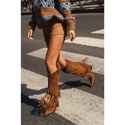 boohoo Dames Vintage-look cowboylaarzen in Westernstijl met kwastdetail | Taupe | Maat: 41