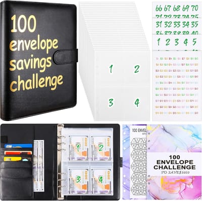 Geld Besparen Binder - Spaarpot Boek - Financieel Plannen - 100 Envelopes Challenge - A5 Formaat - Zwart Goud