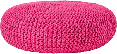 Homescapes Grote gebreide poef 100% katoen, pink