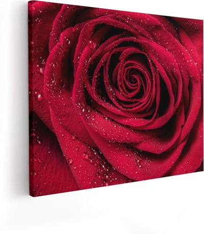 Artaza Canvas Schilderij Rode Roos - 100x80 cm - Groot - Wanddecoratie Bloemen - Muurdecoratie Bloem - Schilderijen Op Canvas
