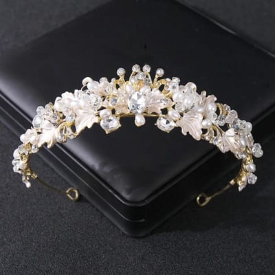 Zilverkleurige parel kristallen kroon hoofdband bloem strass goud tiara diadeem feest vrouwen bruid bruiloft haaraccessoires sieraden white