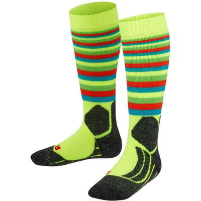 FALKE SK2 Stripes warm dik wol functioneel materiaal skisokken kinderen geel - maat 27-30