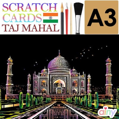 Ainy - Scratch Art Taj Mahal (A3) | DIY kras tekeningen incl. gereedschappen | Schilderen op kleuren kunst kraskaart | hobby & creatief voor volwassenen en kinderen ( meisjes ) | Knutselen - ontspanningspakket | Schilderijen set nummer 8