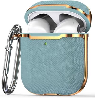 AirPods hoesjes van By Qubix - AirPods 1/2 hoesje - Hardcase - Plated series - Licht blauw + Goud Airpods Case Hoesje voor Airpods Airpods 1 Airpods 2