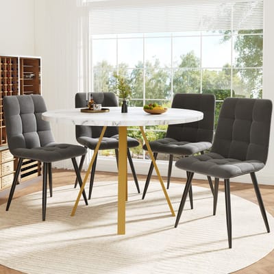 Ronde eettafel voor 4 personen - 80x80x75 cm - keuken- en koffietafel - wit marmermotief met gouden tafelpoten