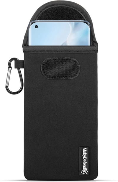 MobyDefend Hoesje - Geschikt voor Xiaomi Mi 11 - Neopreen Pouch Met Karabijnhaak - Insteek - Riemlus - Zwart