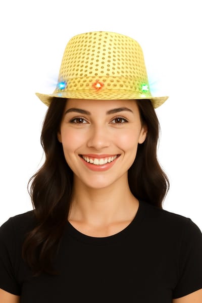 Partychimp Voordeelverpakking 6 pack Glitter Hoed met LED licht Carnaval Accessoires voor bij Carnavalskleding Dames Carnavalskleding Heren Verkleedkleren Volwassenen - Polyester - Goud - One-size - 6 pack