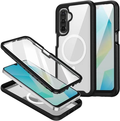 Hoesje met Ingebouwde Screenprotector Geschikt voor Samsung Galaxy A26 | Compatibel met MagSafe | Full Protect Valbescherming | Schokbestendige Beschermhoes | Doorzichtig / Zwart