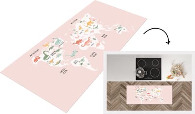Keukenloper - Loper keuken - Kinderkamer - Wereldkaart - Dino - 120x50 cm - Keukenloper vinyl