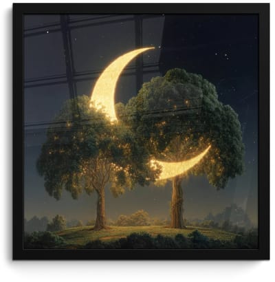 Poster in lijst - Fotolijst 40x40 cm - Posters - Maan - Bomen - Rust - Posterlijst zwart - Decoratie - Wanddecoratie woonkamer - Muurdecoratie slaapkamer