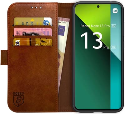 Rosso Element Book Case Wallet Hoesje Geschikt voor Xiaomi Redmi Note 13 Pro 5G / Poco X6 | Portemonnee | 3 Pasjes | Magneetsluiting | Stand Functie | Bruin