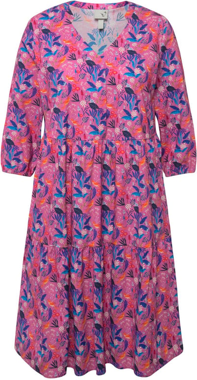Ulla Popken - Dames - Tuniekjurk paradijsvogel V-hals 3/4-mouwen - Fuchsiaroze - Maat 46+