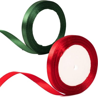 Bordeauxrood en Groen Kerstribbon van 10mm voor Cadeauverpakking, Decoratie, en Ambachtelijke Projecten - 22m Satijnen Ribbon