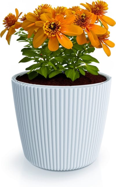 Prosperplast Plantenpot/bloempot Buckingham - buiten/binnen - design kunststof - lichtgrijs - D14 x H13 cm