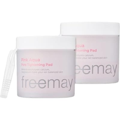 Freemay Pink Aqua Pore Tightening Toner Pads – 70 Pads x 2 | Korean Pore Care & Exfoliating Facial Pads for Oily Skin, Hydrating & Soothing 70 Pads x 2 white