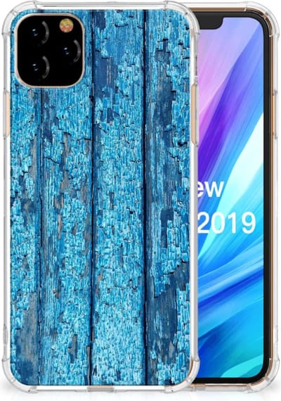 Apple iPhone 11 Pro Max Stevig Telefoonhoesje Wood Blue