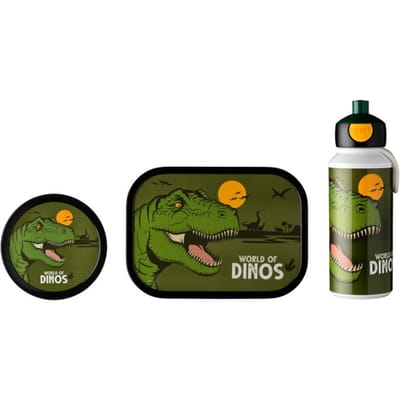 Mepal Lunchset (pop-up fles. lunchbox & fruitbox) Campus - 400 + 750 + 300 ml - Broodtrommel en Drinkbeker voor kinderen - Bento box - Pop-up drinkfles - Dino